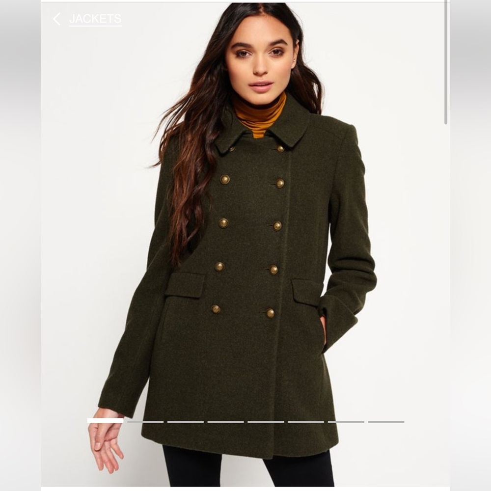 Superdry Military Pea Coat Olive Double-Breasted Women's Coat size small